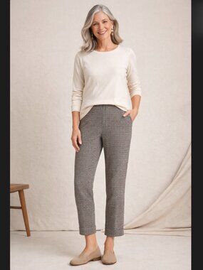 J Jill Pants 10 Houndstooth Pull On Elastic Waist Cuffed Career Casual Pockets